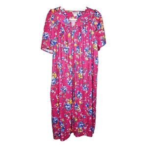 Vintage Collections Chemise Day Dress Gown Pink Floral Tropical Hawaii SzLARGE